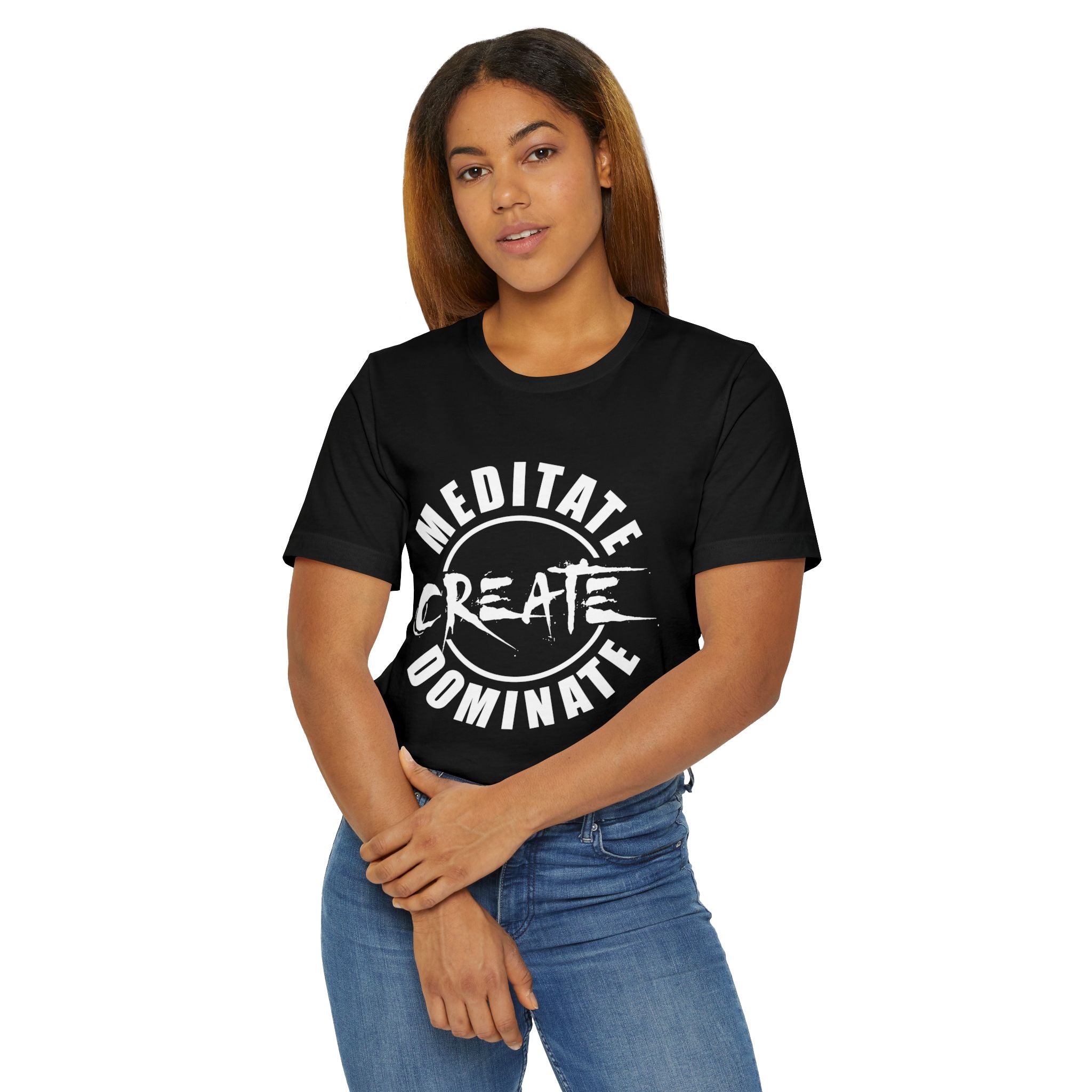 'Lax Apparels Meditate. Create. Dominate Faith-Based Motivational T-Shirt, Unisex, Black Graphic Tee